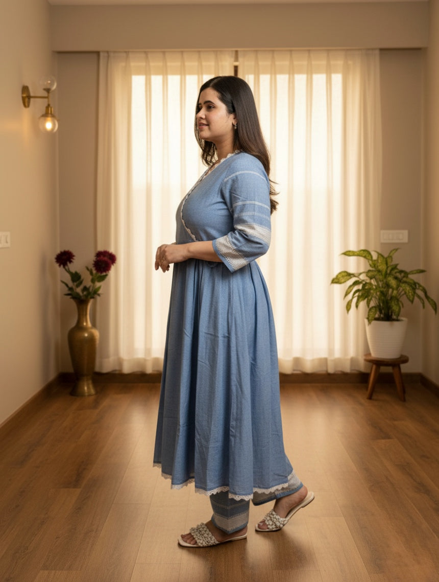 Denim Cotton Anarkali Suit For Women