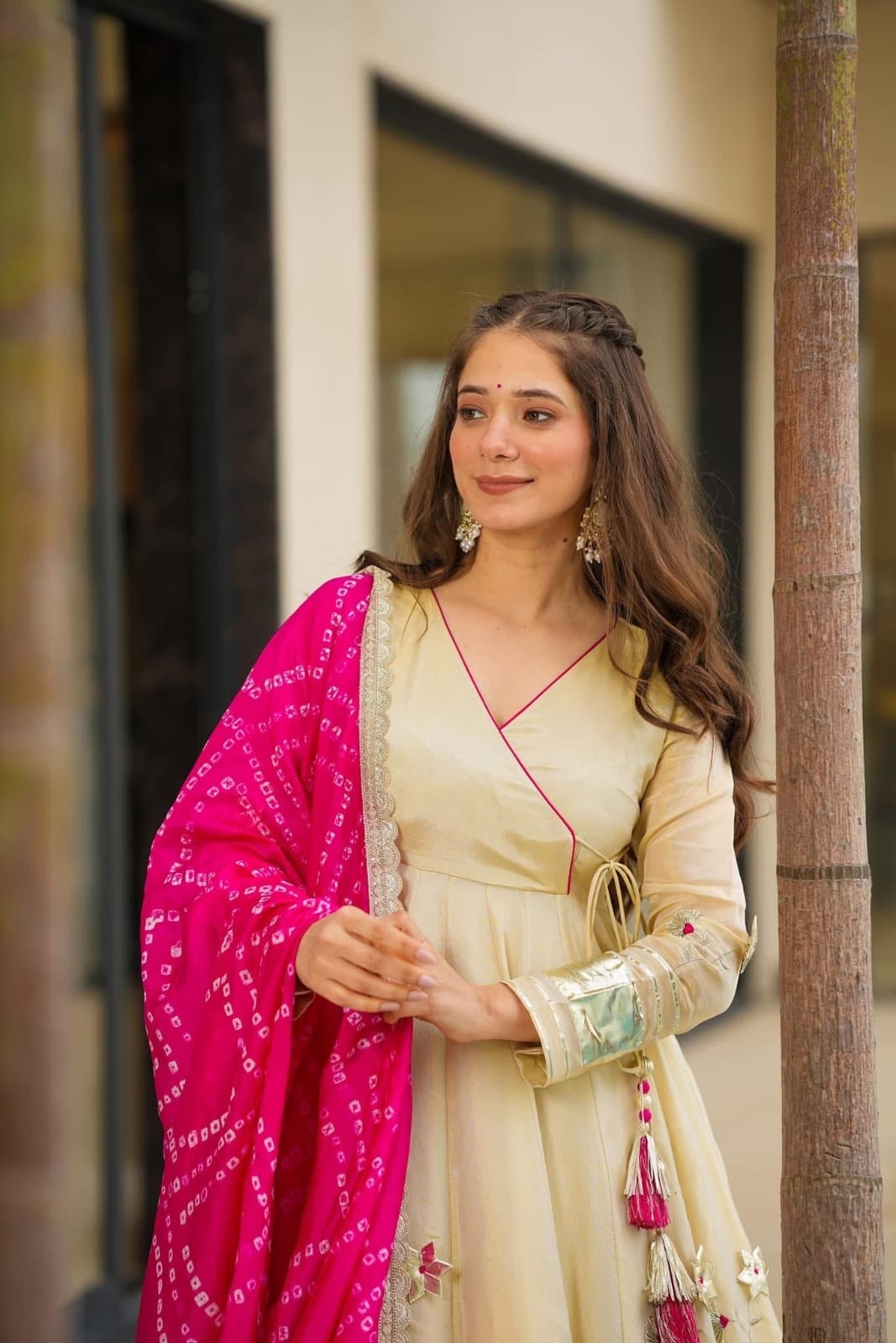 Amayra Blush Anarkali Plazzo Set & Bandhani Dupatta