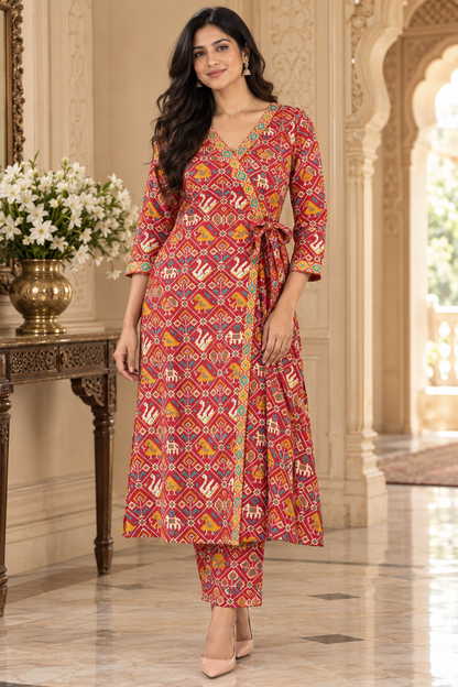 Ada pure cotton patola print kurti for women red