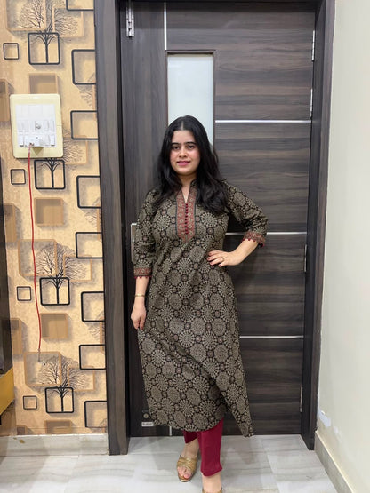Madhubani pure cotton kurti for women ajrakh