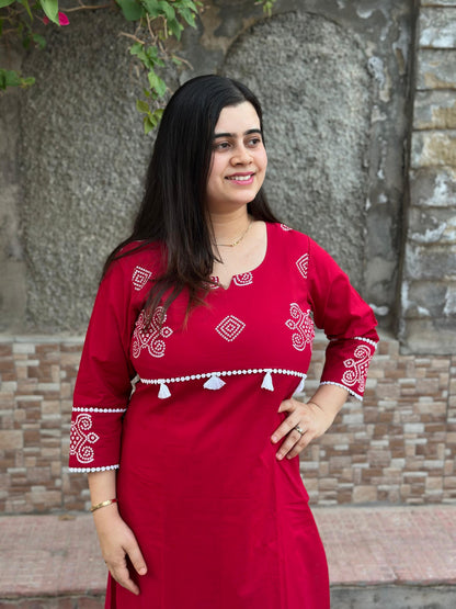 Breathable & Stylish cotton kurti red