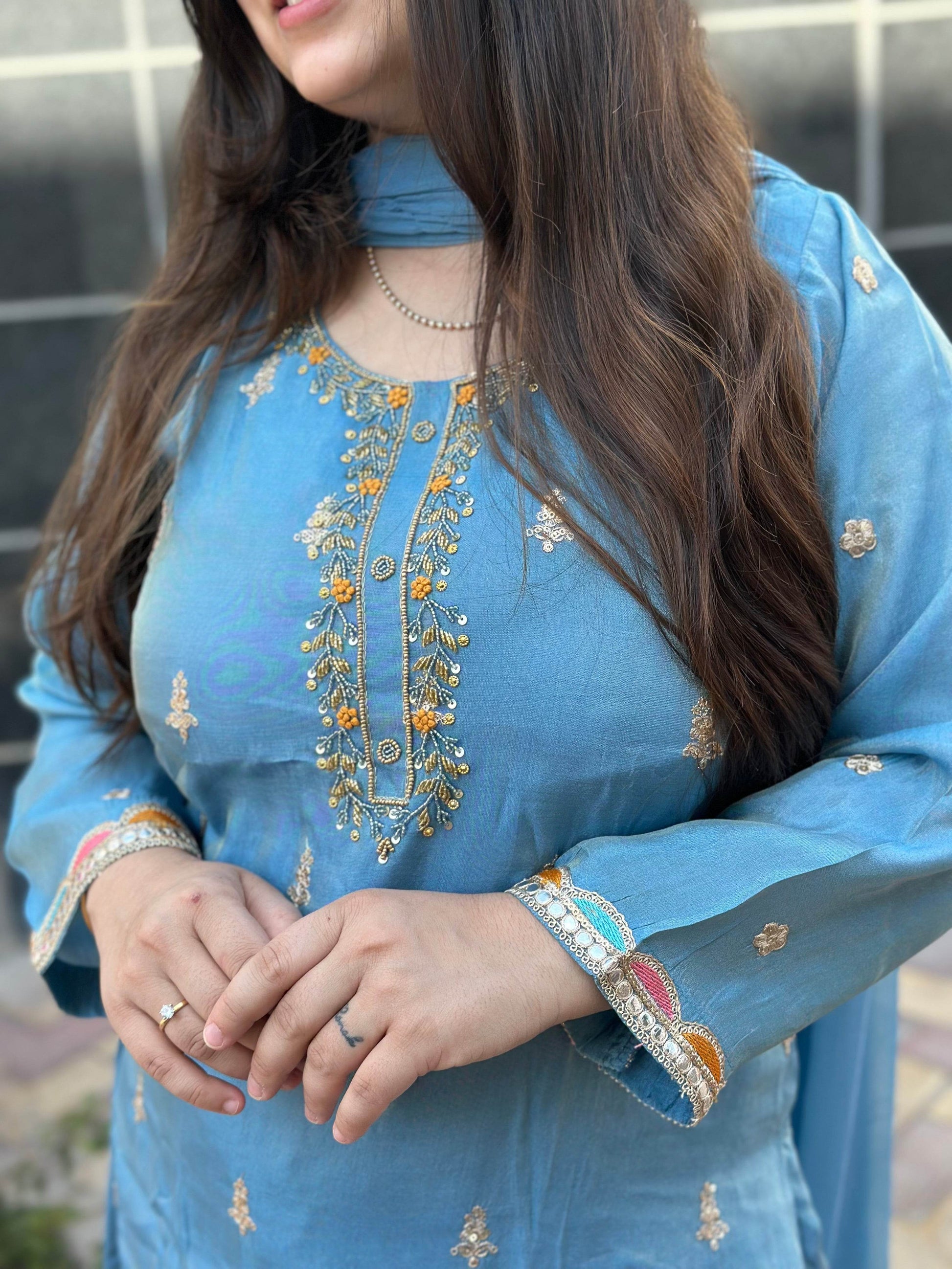 Viscose Shimmer Silk suit For Women with Palazo and dupatta - Vijay Laxmi