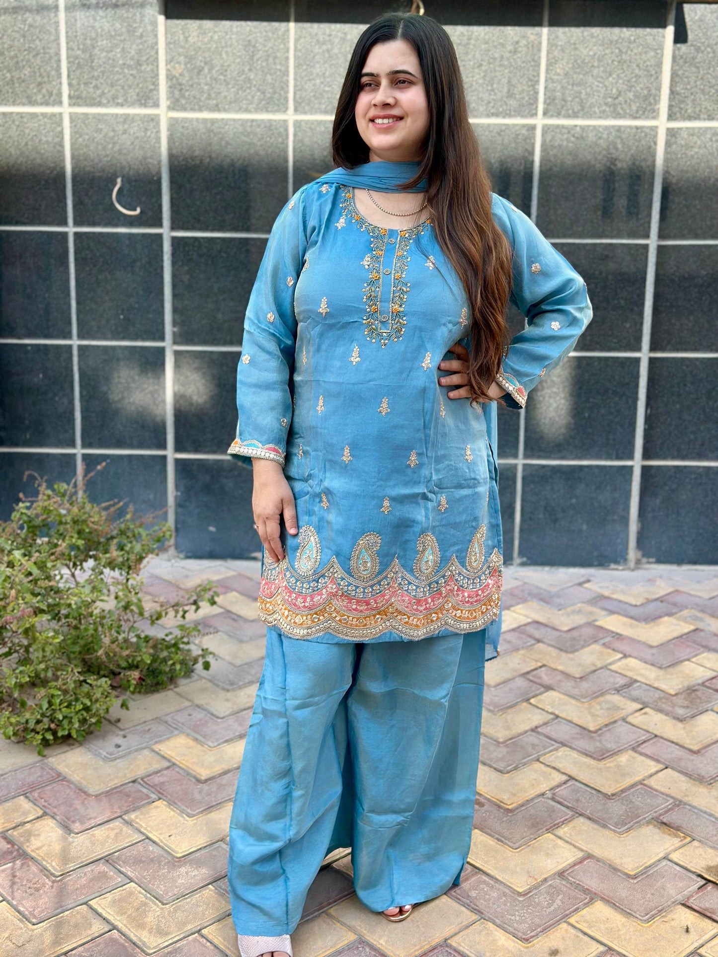 Viscose Shimmer Silk suit For Women with Palazo and dupatta - Vijay Laxmi