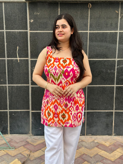 Gulmohar Sleeveless Cotton kurta
