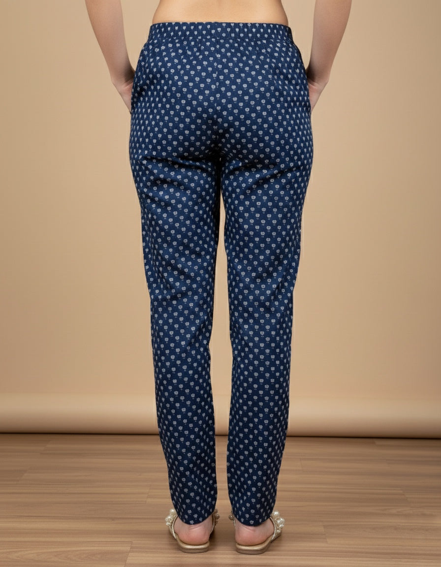 Breathable Blue Print Cotton Pants