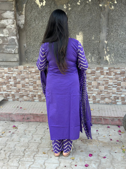 Amayra Cotton Kurta Embroidery Work Kurti Pant And Dupatta -purple