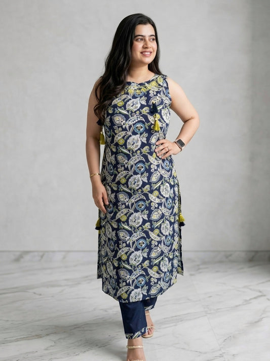 Bani Sleeveless Cotton Kurta set Blue