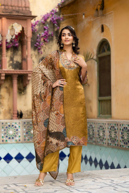 Soft Gajji Silk Suit For Women Peacock - Vijay Laxmi