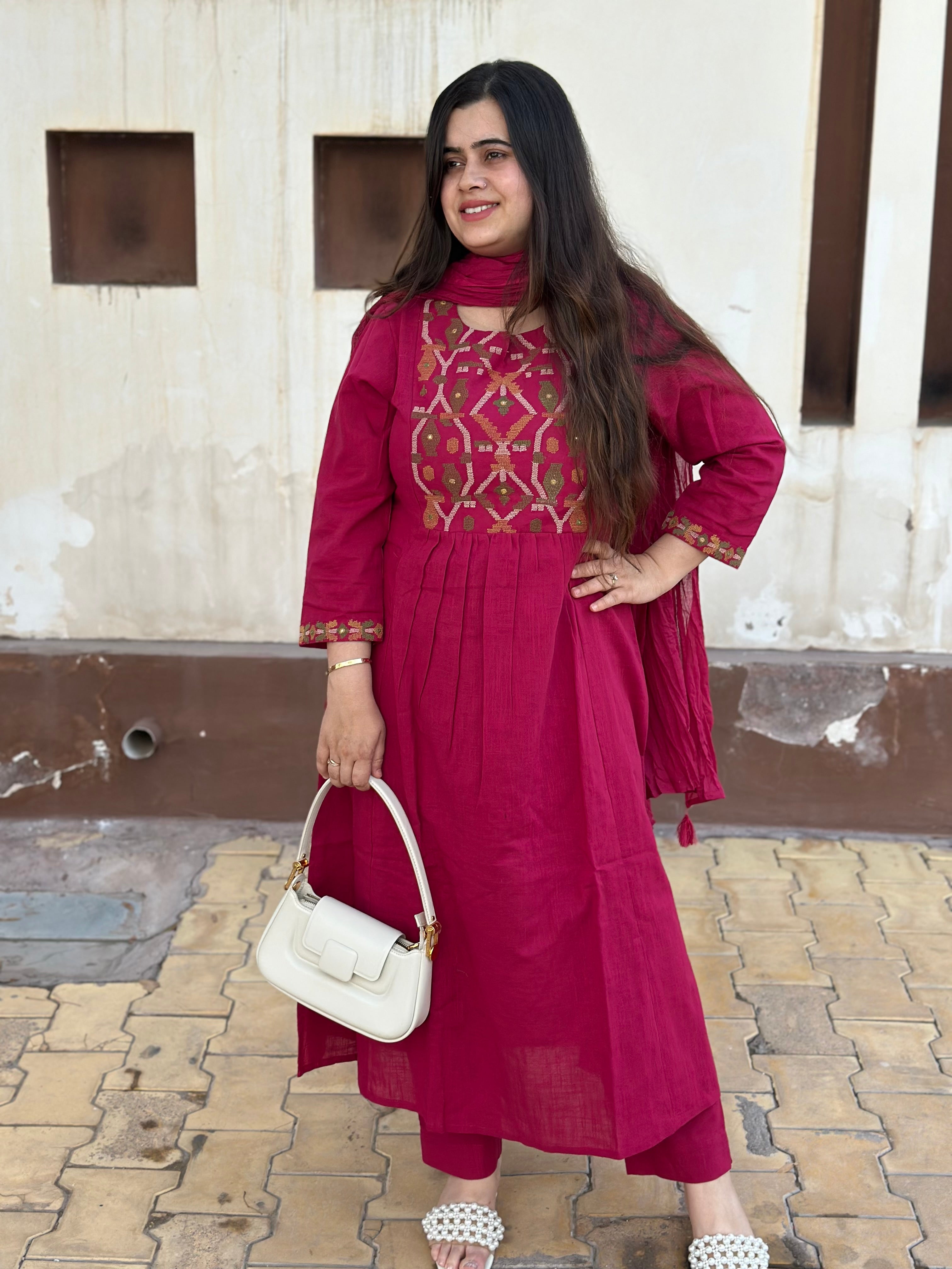 Thread Work Cotton Suit For Women