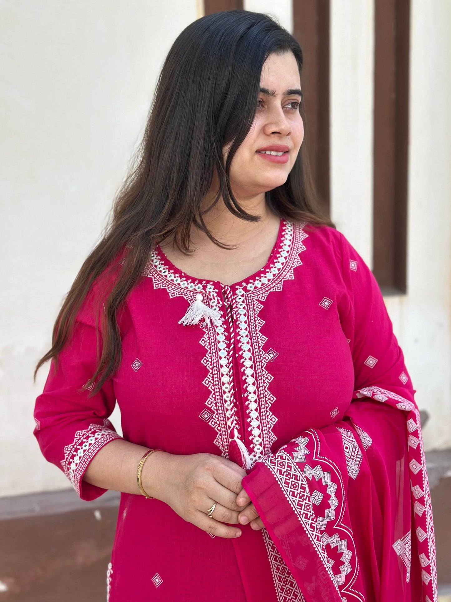 Cotton Flex kurta set with pants & dupatta - Vijay Laxmi