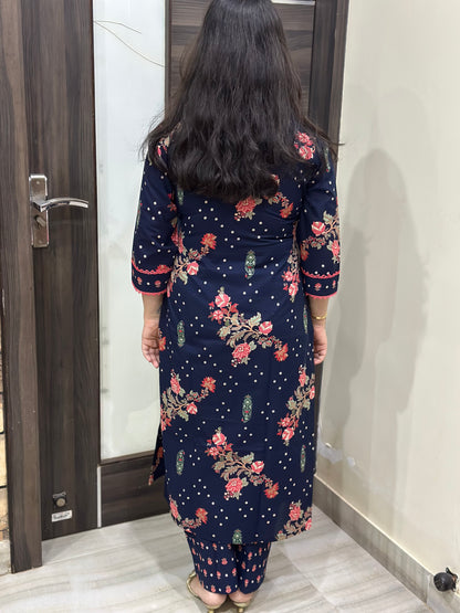 Madhubani Cotton kurta set for women blue