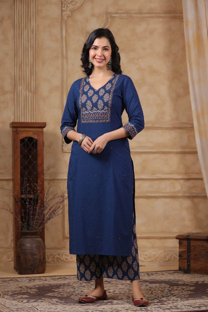 Ajrakh Printed Cotton Suit For Women - Vijay Laxmi