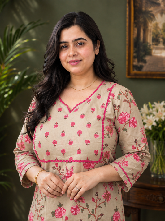 Ruhani Cotton kurta set for women beige