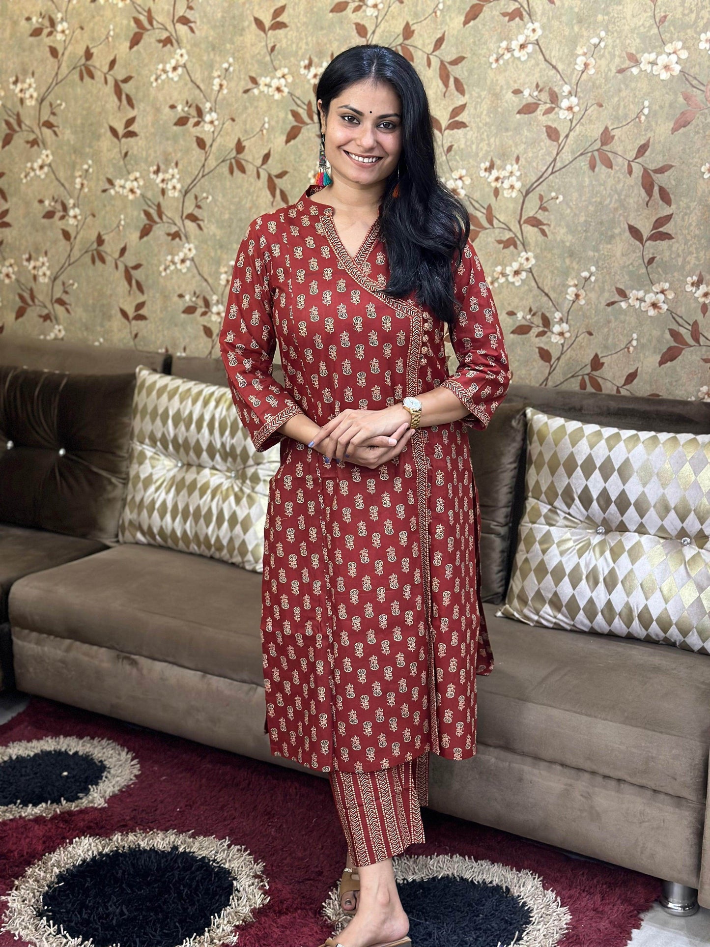 Angrakha Bagru Red Suit - Vijay Laxmi