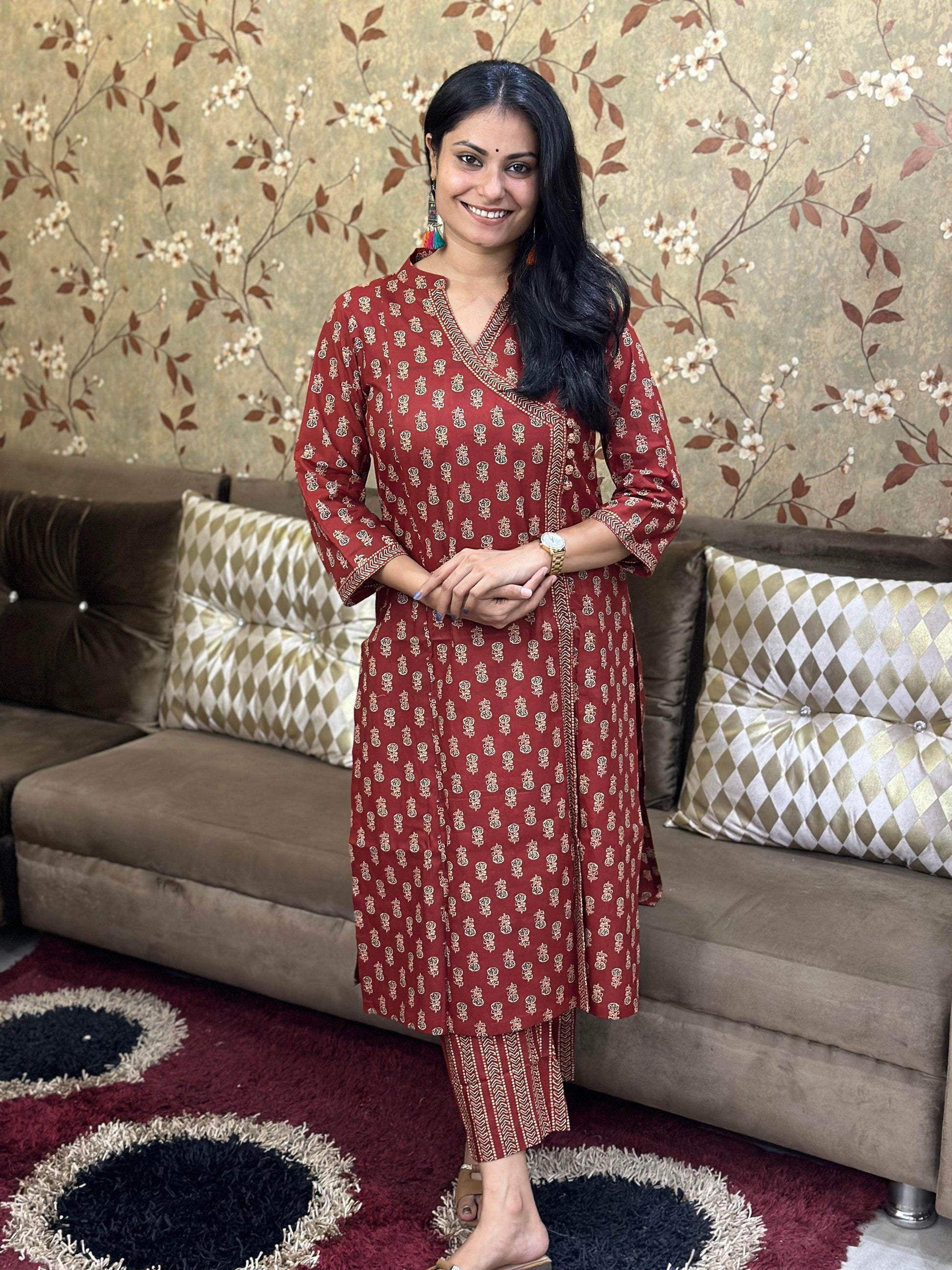 Angrakha Bagru Red Suit - Vijay Laxmi