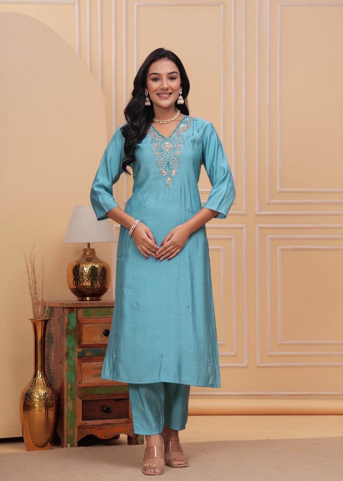 Modal Silk suit with organza dupatta - Vijay Laxmi