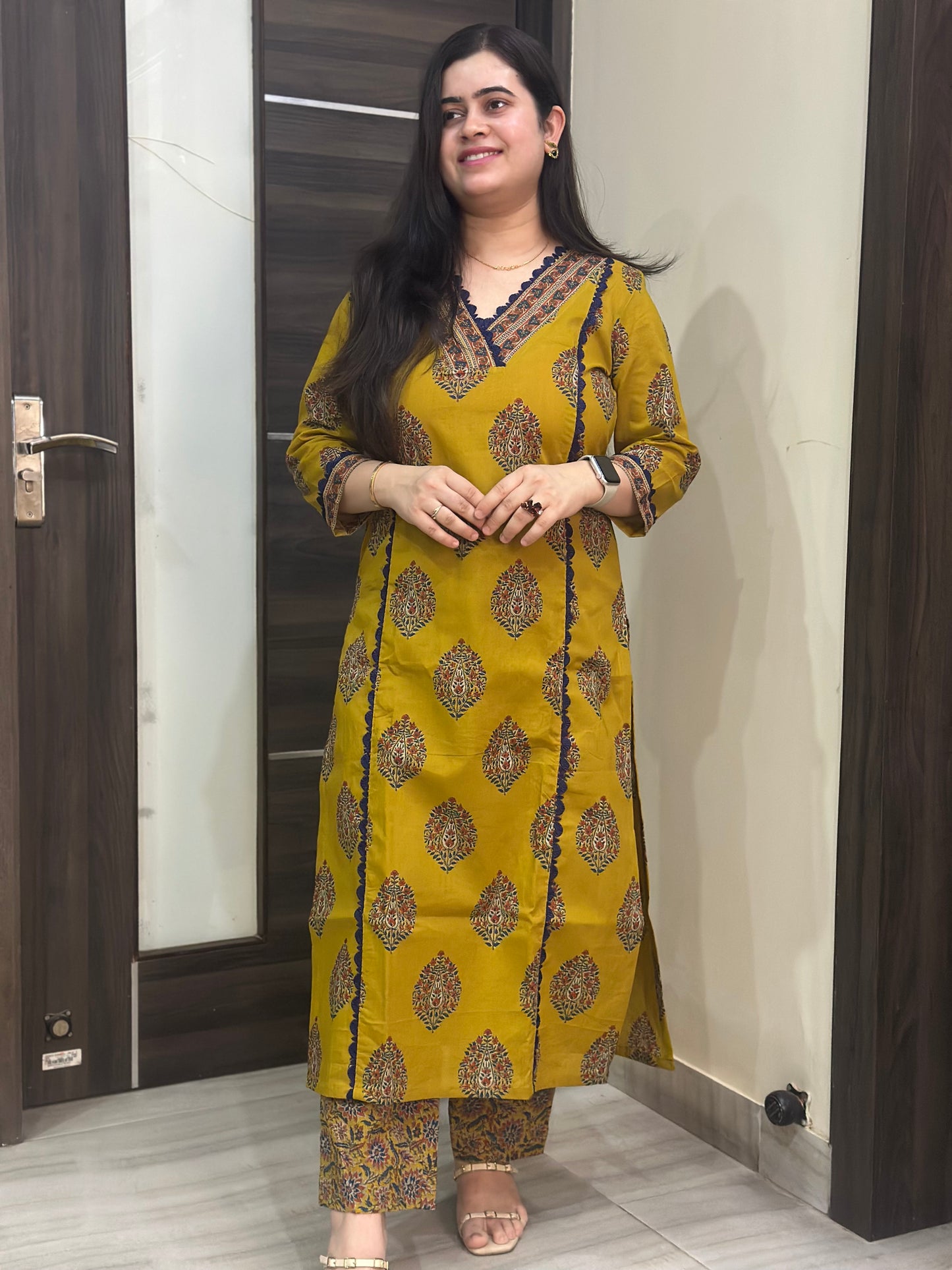 Noor kalamkari cotton Kurta & Pant Mustard