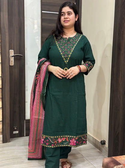 Gulzar cotton kurta set with kalamkari dupatta green