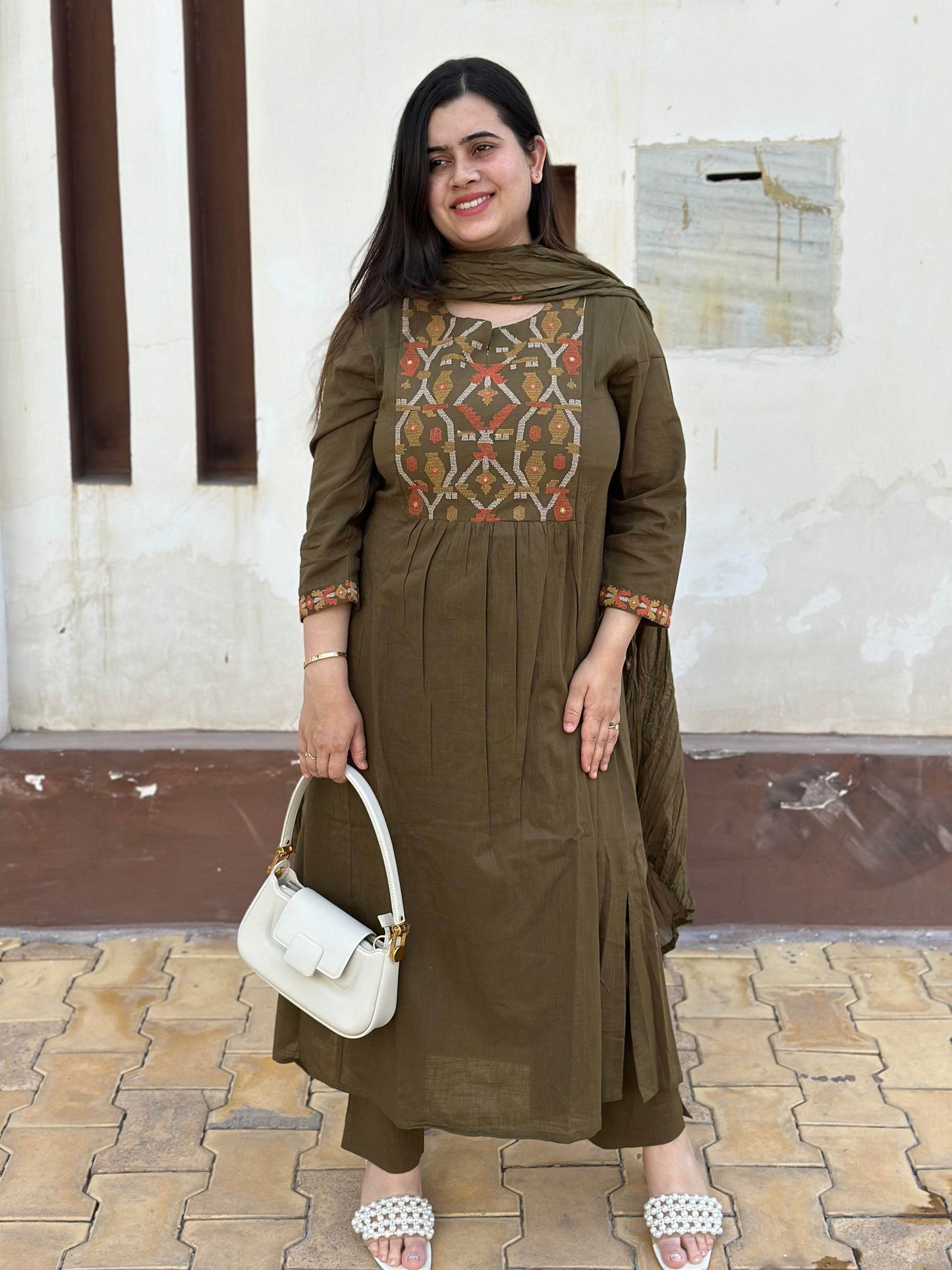 Thread Work Cotton Suit For Women - Vijay Laxmi