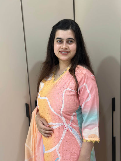 Cotton Chiffli kurta Set with dupatta - Vijay Laxmi