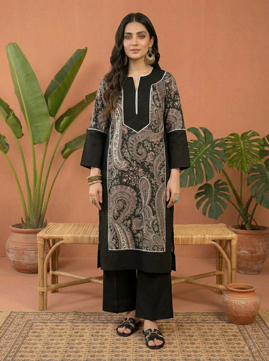 Airy Cotton Kalamkari kurti for women- Black Pakistani pattern