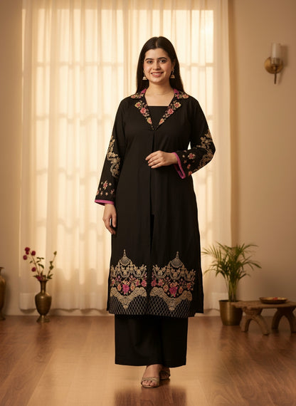 Ultimate Black thread embroidery Kurta Pant Set
