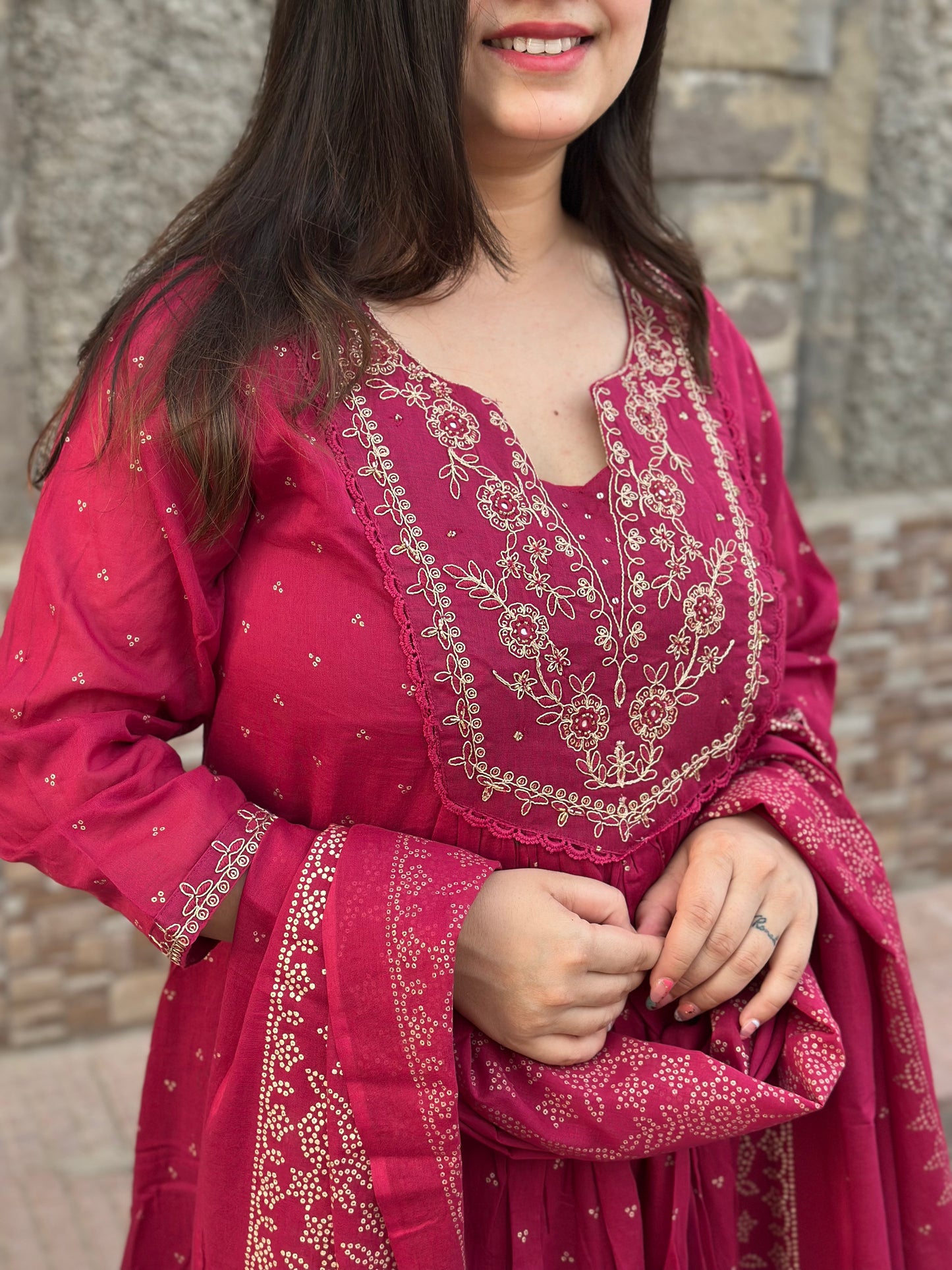Mul cotton Chanderi kurta set for women with dupatta - Vijay Laxmi