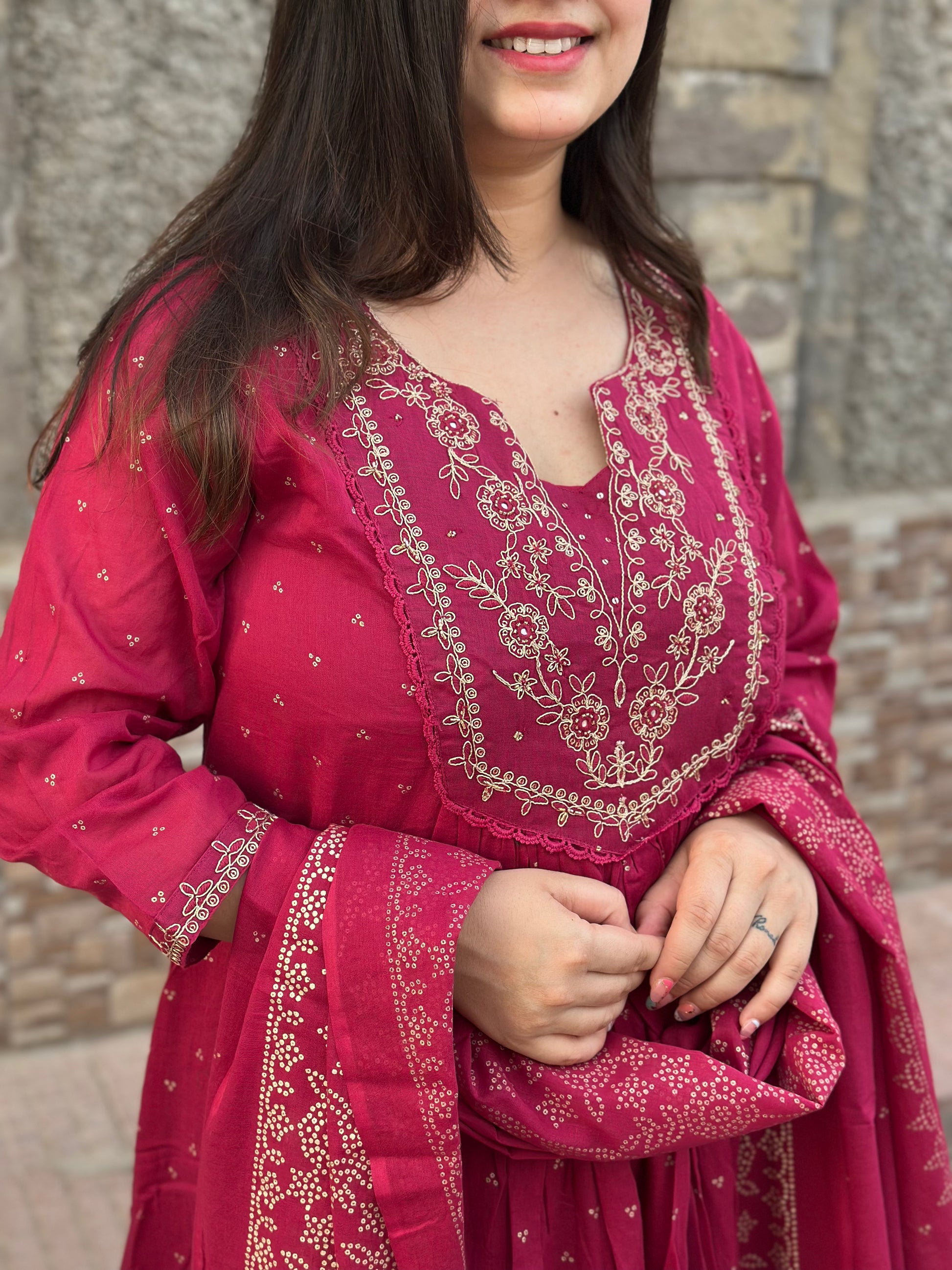 Mul cotton Chanderi kurta set for women with dupatta - Vijay Laxmi