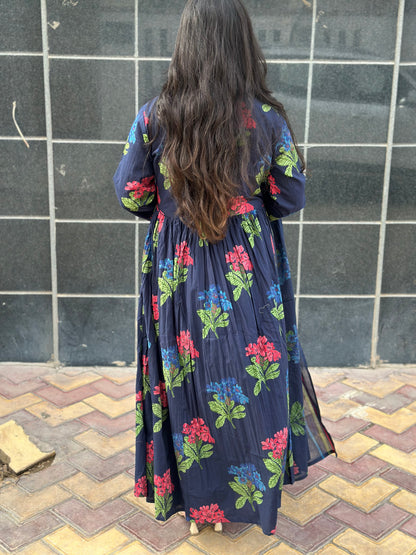 Gulmohar Anarkali Cotton kurta Set with dupatta