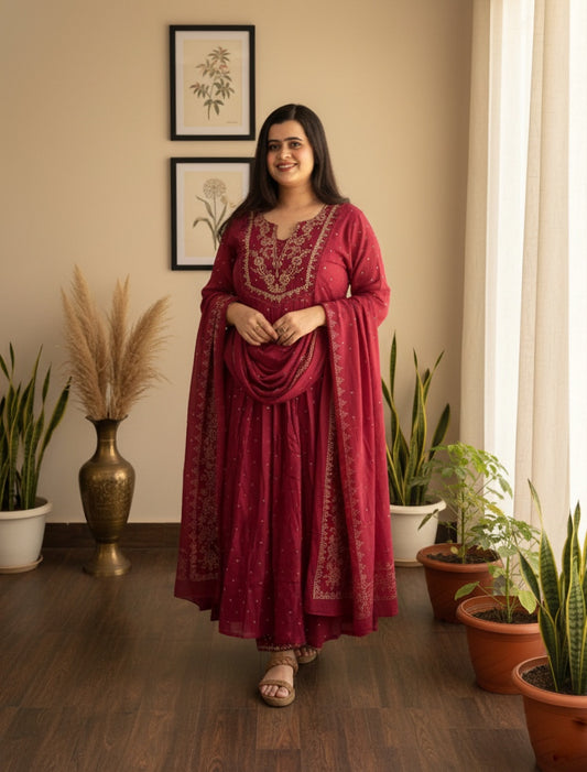 Mul cotton Chanderi kurta set for women with dupatta