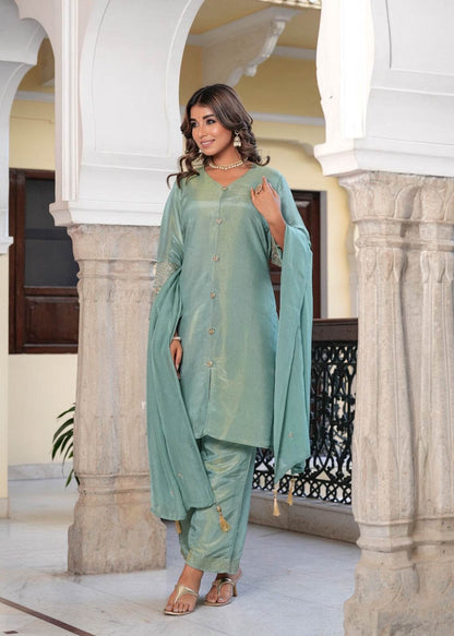 Shimmer Silk suit For Women Aqua - Vijay Laxmi