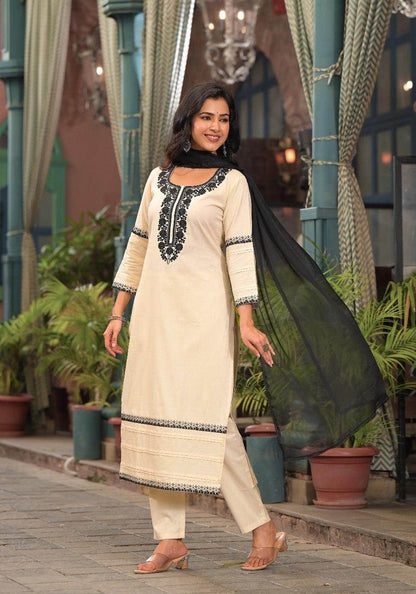Cotton Kurta Set for Women Mehar Offwhite - Vijay Laxmi
