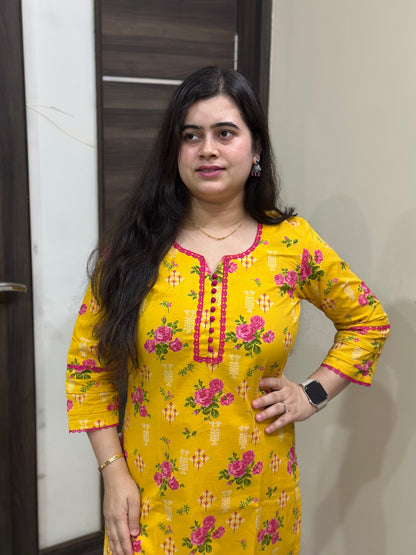 Noor Floral cotton Kurta & Pant Yellow