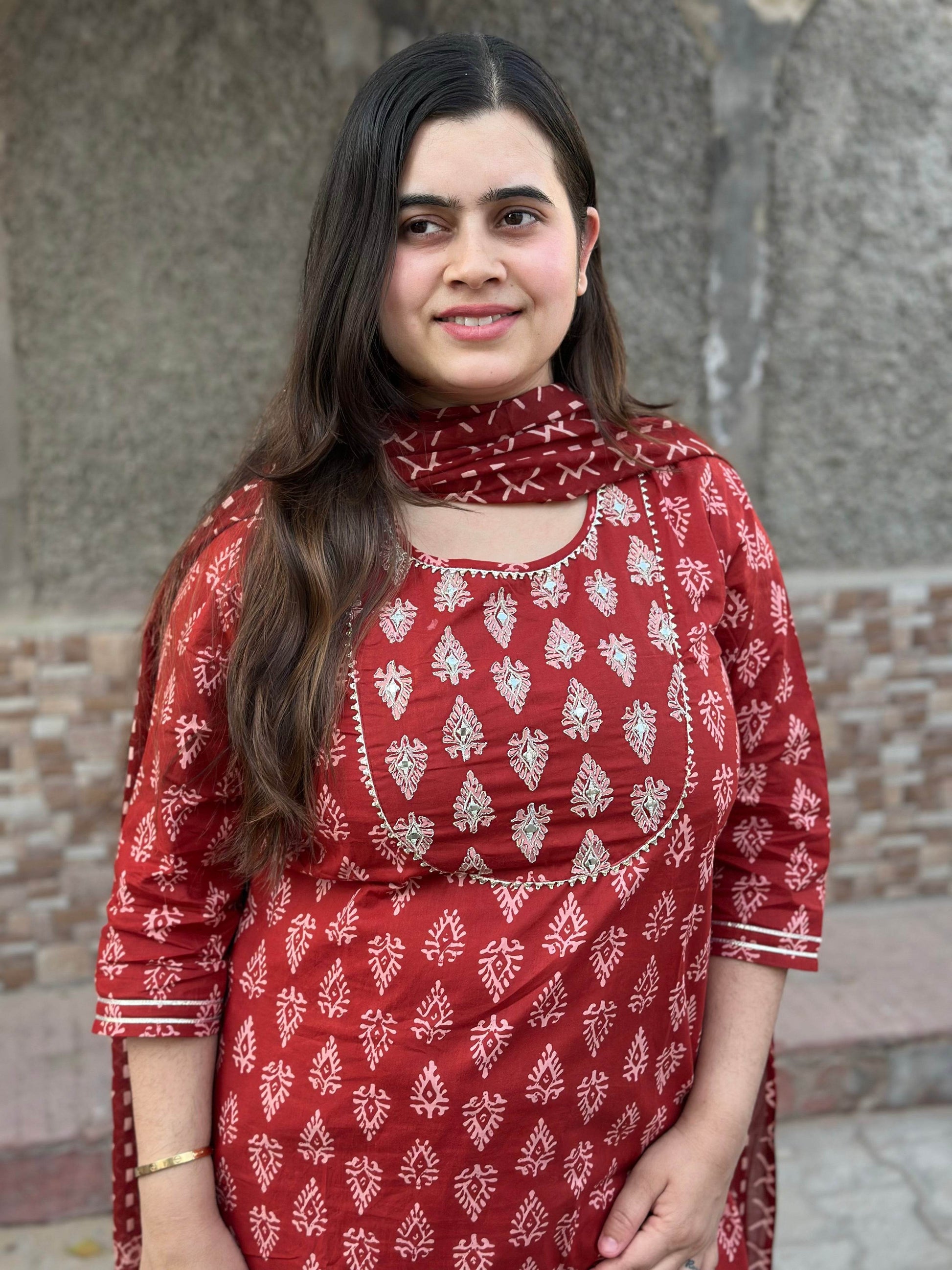 Red Bagru Cotton Suit - Vijay Laxmi