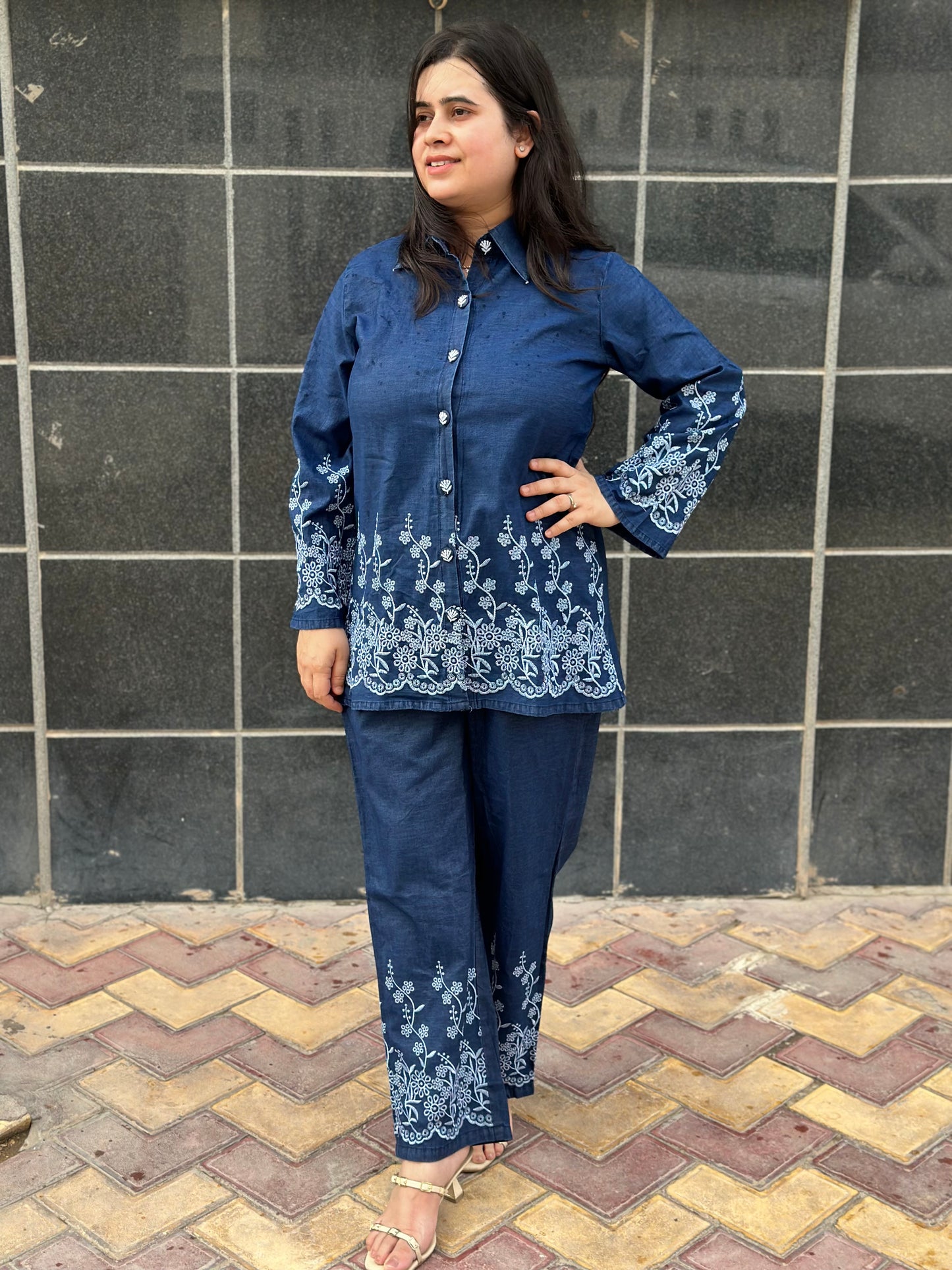 Gulmohar Denim Cotton Cord Set for women