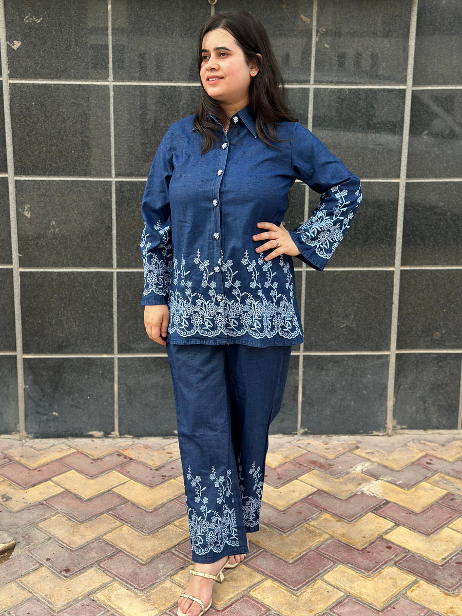 Gulmohar Denim Cotton Cord Set for women