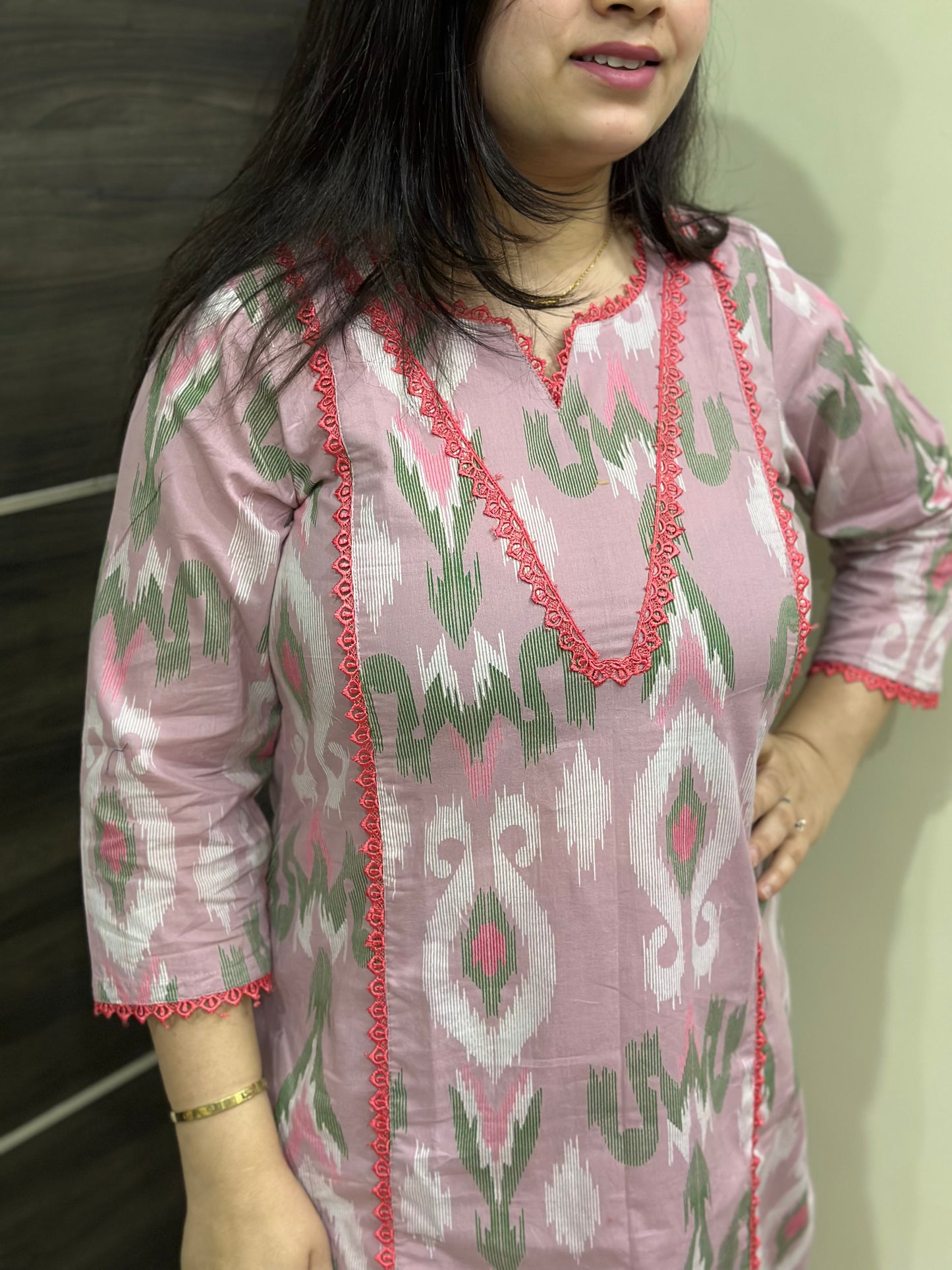Mehar premium cotton Kurta & Pant Ikkat Pink