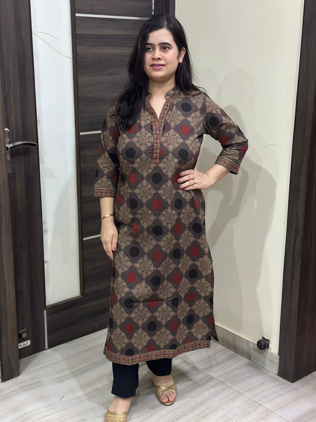 Madhubani pure cotton kurti for women( grey)