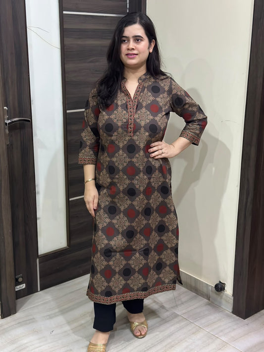 Madhubani pure cotton kurti for women( grey)
