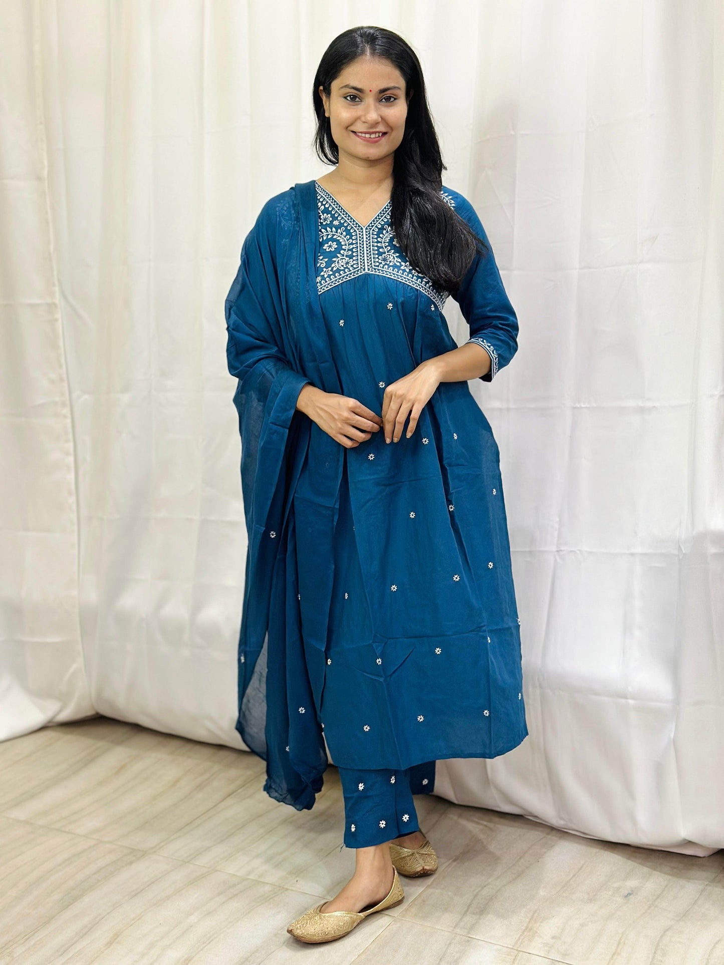 Mul Mul Cotton Suit For Women BLU - Vijay Laxmi