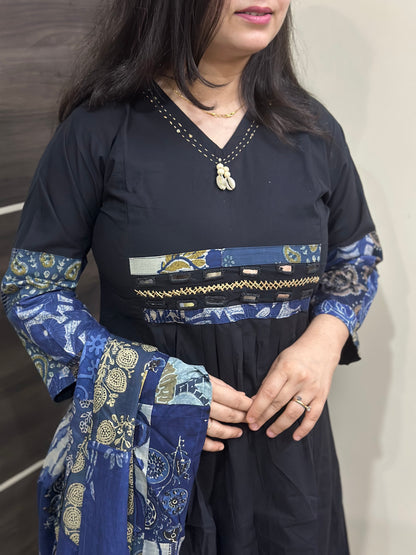 Anami ajrakh cotton kurta set with pant & mul cotton dupatta