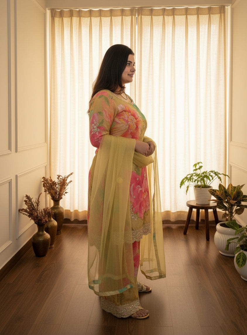 Chinon silk sharara suit