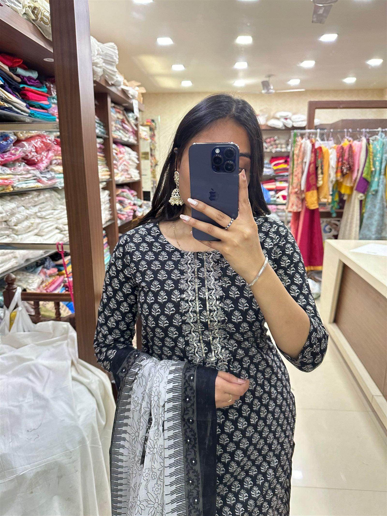 Black Print Cotton Suit - Vijay Laxmi