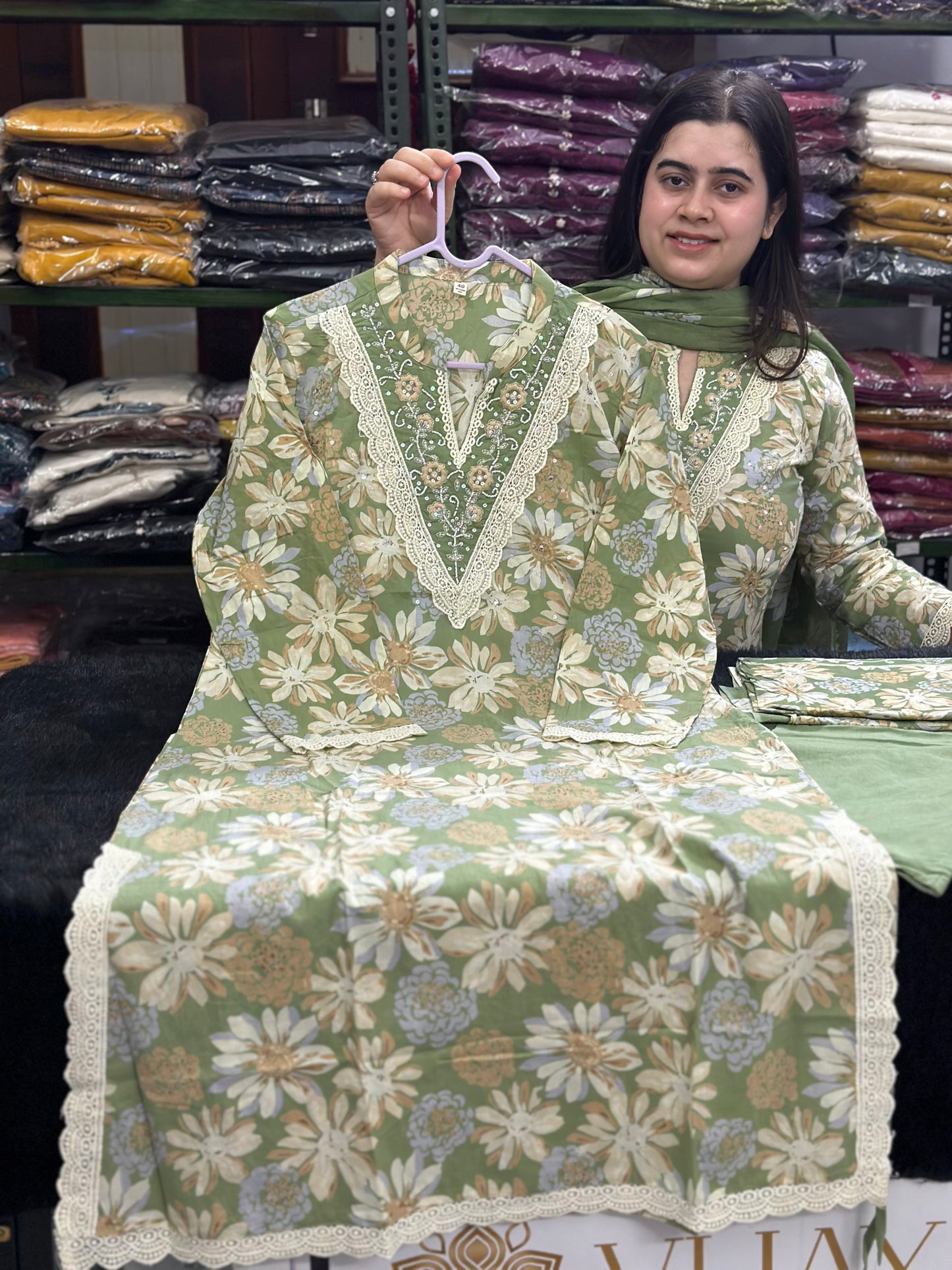 Luxury Floral Cotton Embroidery Suit Set