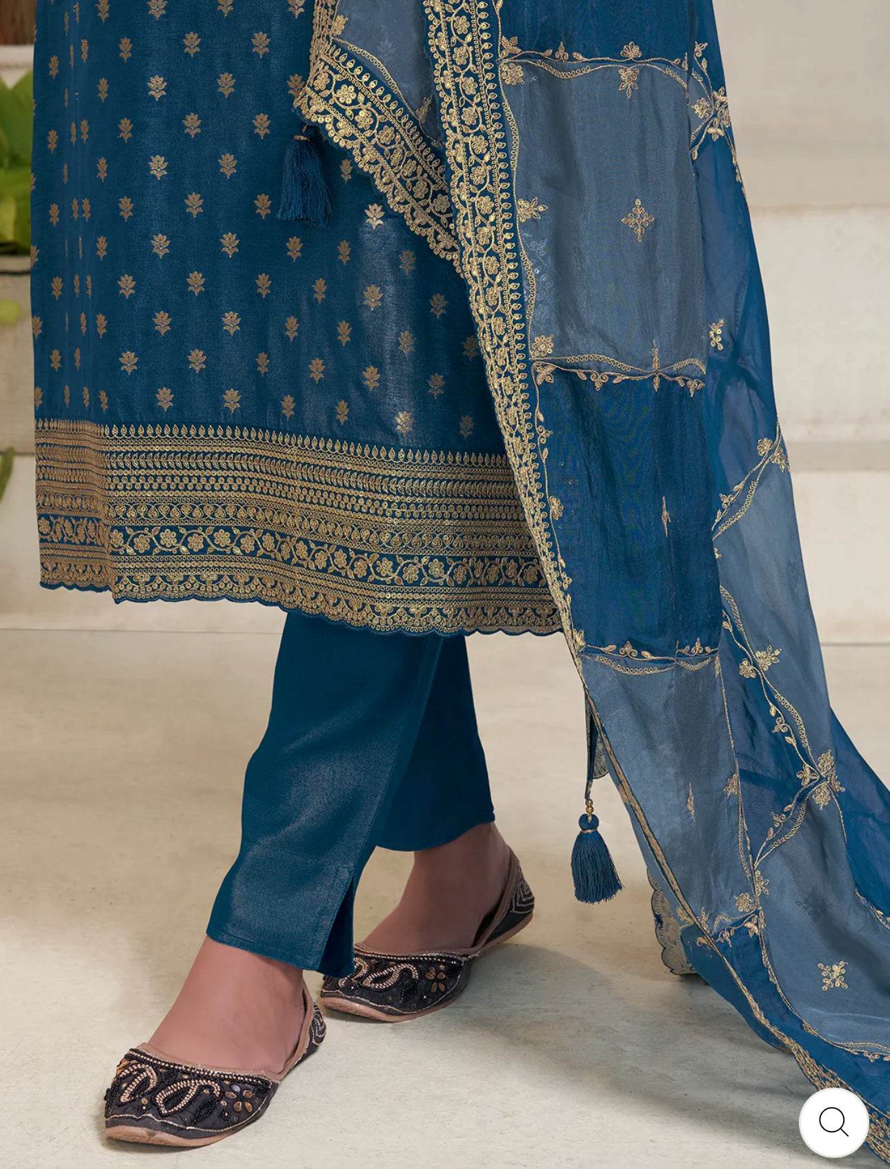 Dark Blue Dola Jacquard Banarasi Suit Set - Vijay Laxmi
