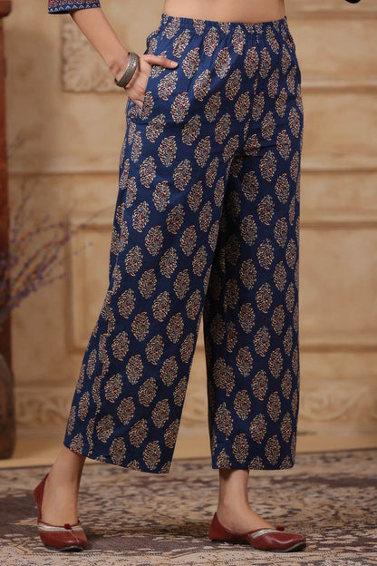 Ajrakh Printed Cotton Suit For Women - Vijay Laxmi