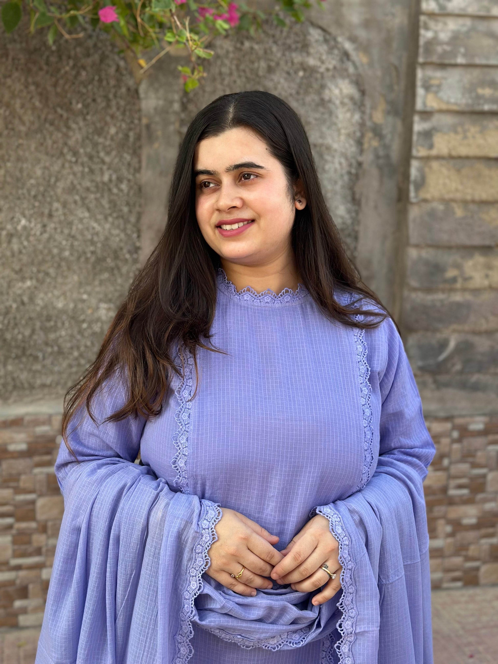 Lavender queen Kota Cotton kurta Set with pants and dupatta - Vijay Laxmi