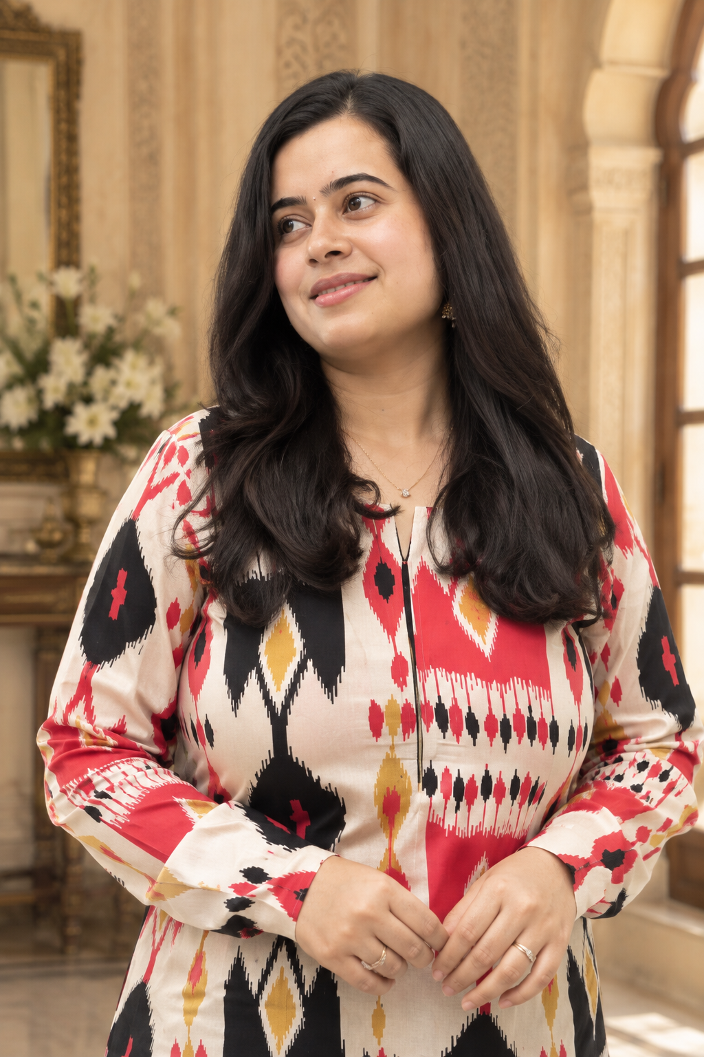 Sunehri pure cotton kurti for women ikkat