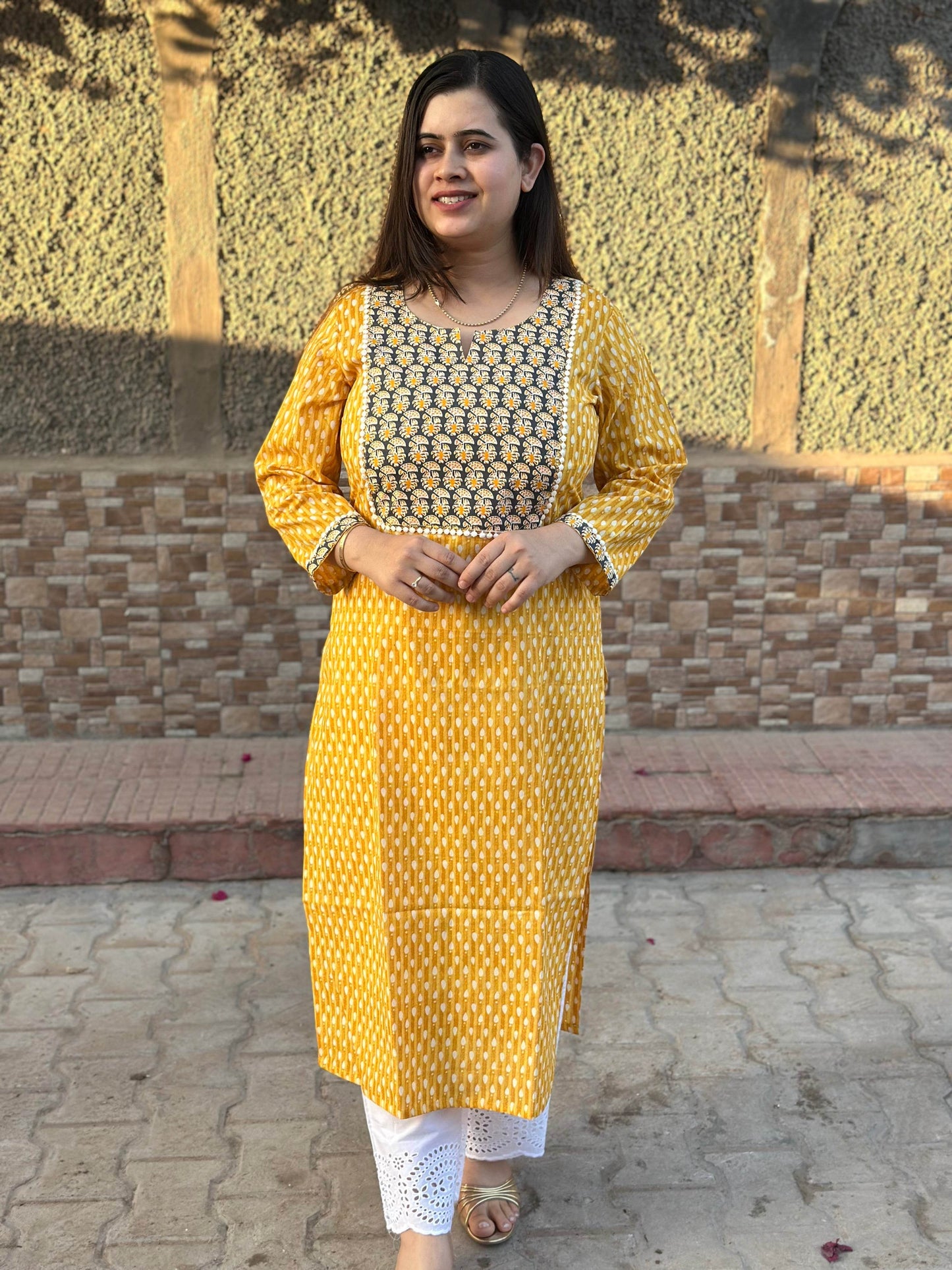 Airy Cotton Kurti for women yellow - Vijay Laxmi