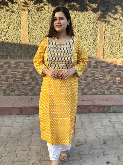 Airy Cotton Kurti for women yellow - Vijay Laxmi